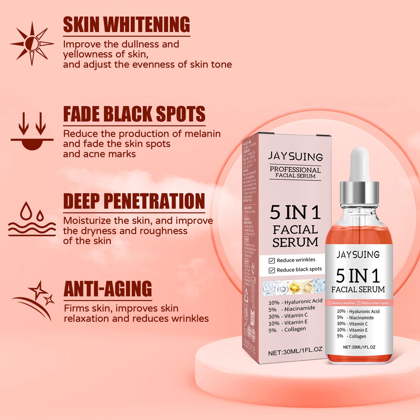 5 In 1 Facial Serum with Vitamin C and Hyaluronic Acid