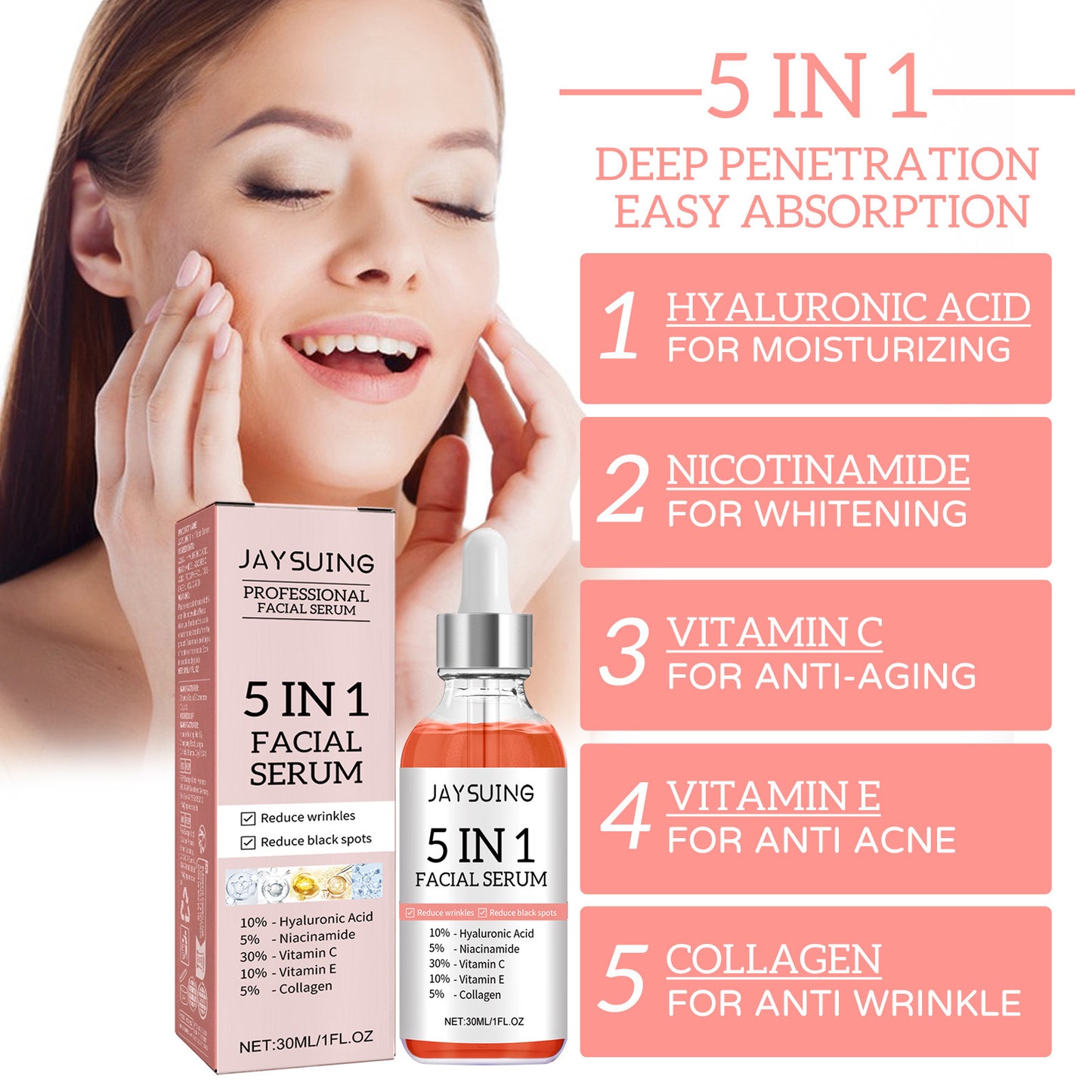 5 In 1 Facial Serum with Vitamin C and Hyaluronic Acid